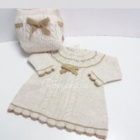 Pecesa Knit Dress - Linen with Bow / 9m