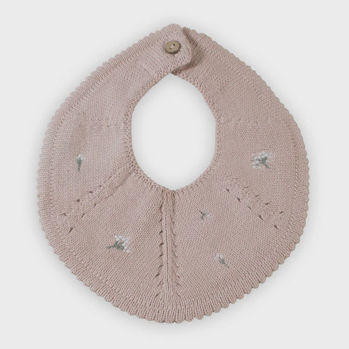 Knitted Bib Flora / Flower on Mellow Rose