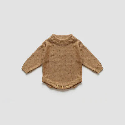 Stitch Detail Knit Romper - Cinnamon - Size 0-3m