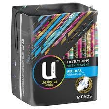 U by Kotex Designer Ultra Thins Regular with wings 12pk