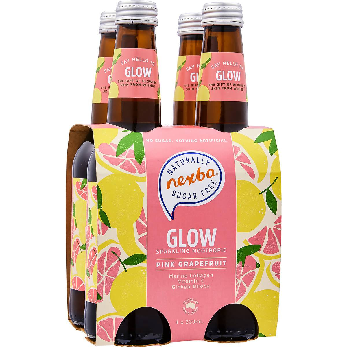 Nexba Pink Grapefruit Glow Naturally Sugar Free Nootropic 330ml 4pk