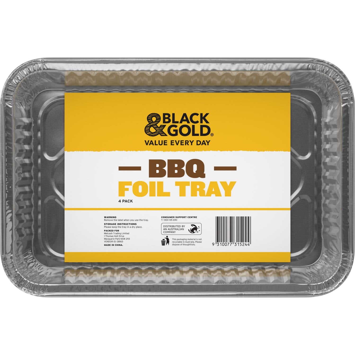 Black & Gold BBQ Foil Tray 30x20x5 4pk