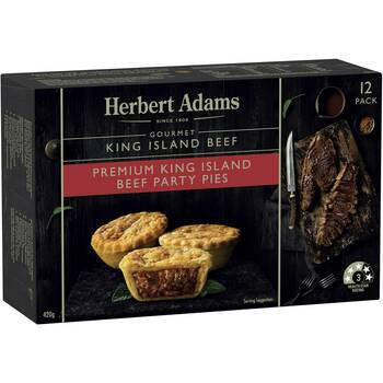 Herbert Adams Frozen Gourmet King Island Beef Party Pies 12pk