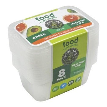 Disposable Food Containers 8pk Rectangle 300ml