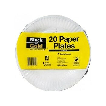 Black & Gold Paper Plate 225mm x 20pk