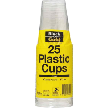 Black & Gold Plastic Cups 275ml x 25pk