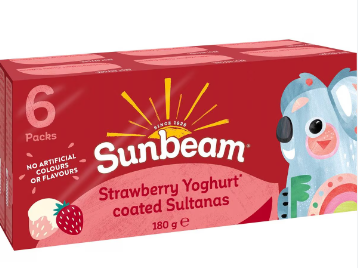 Sunbeam Strawberry Yoghurt Coated Sultanas 30g x 6pk
