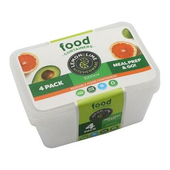 Disposable Food Containers 4pk Rectangle 1L