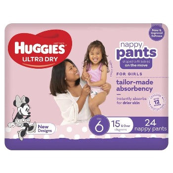 Huggies Nappy Pants Girls Size 6 15kg & Over 24pk