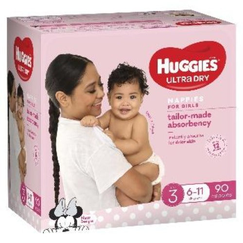 Huggies Ultra Dry Nappies Girls Size 3 90pk