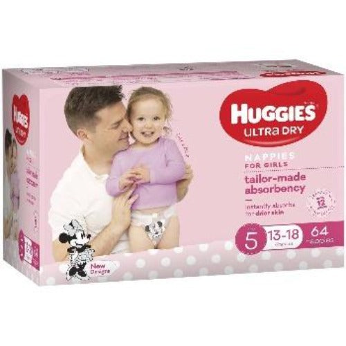 Huggies Ultra Dry Nappies Girls Size 5 64pk