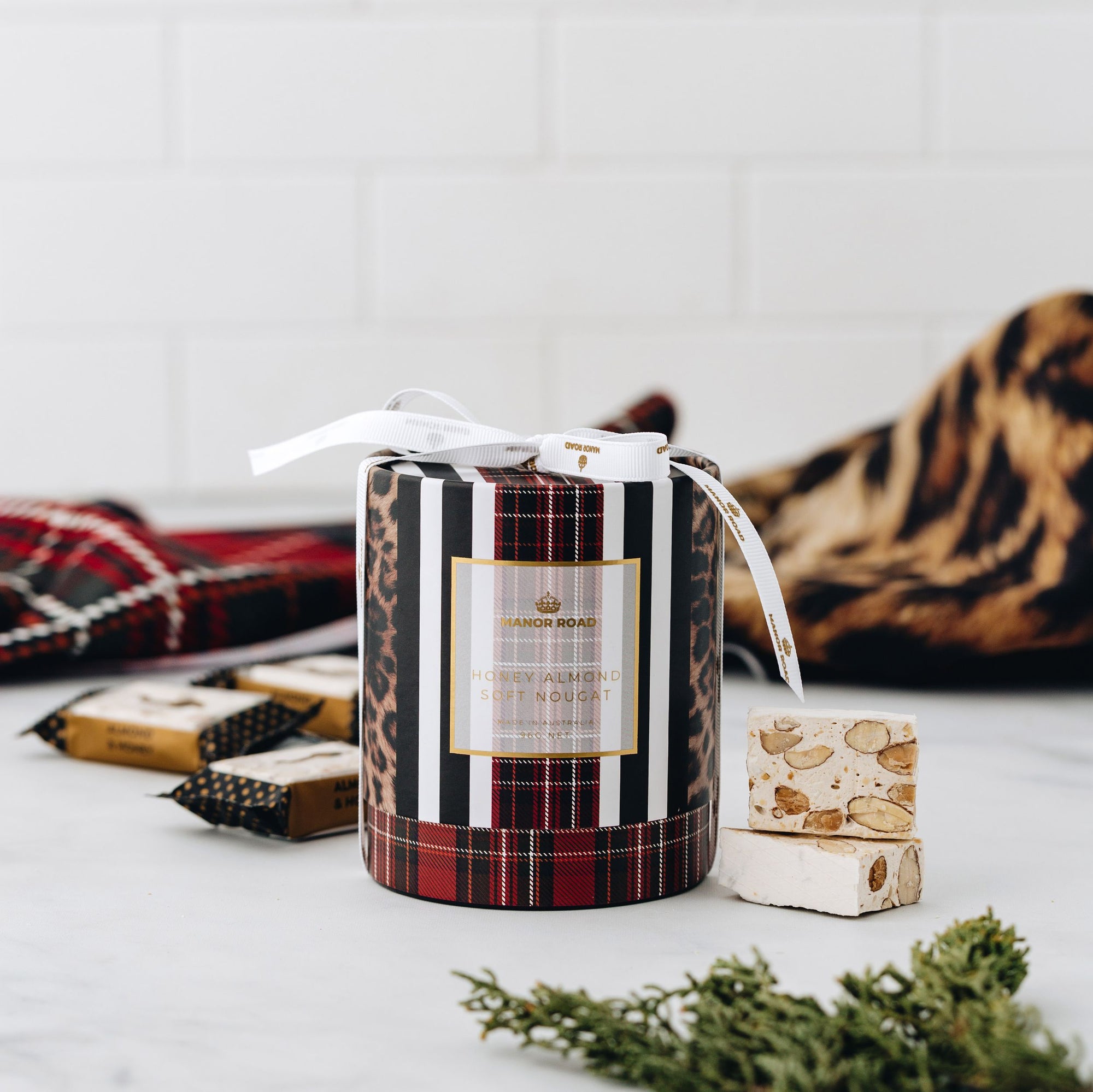 Manor Road Nougat Gift Box - Leopard & Tartan