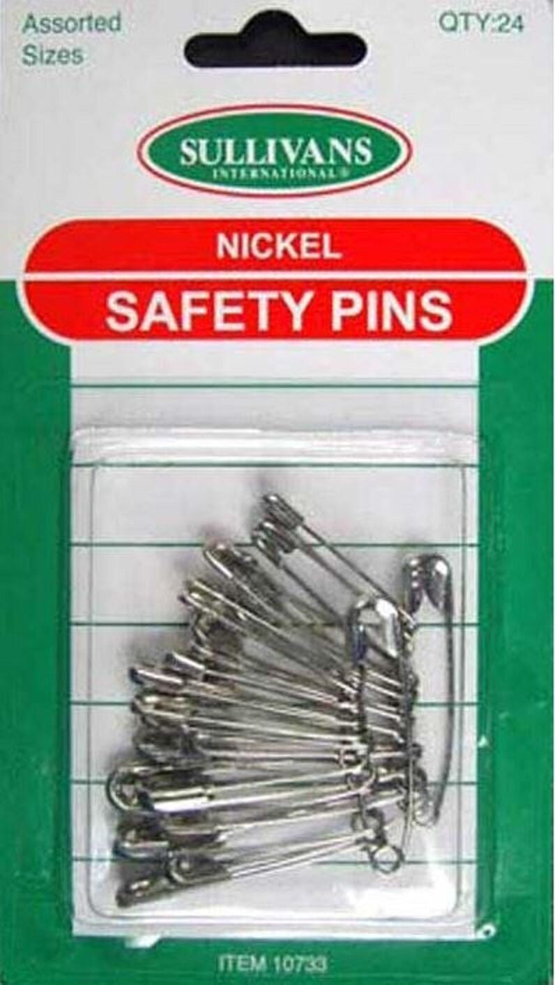 Sullivans Nickel Safety Pins Assorted 24pk