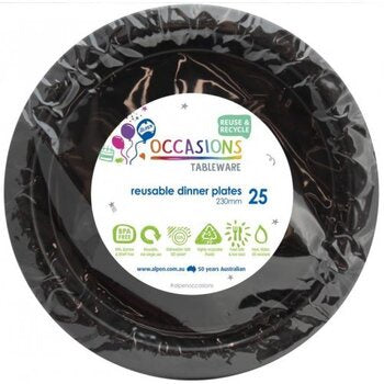 Occasions Tableware Black Dinner Plate Reusable 230mm P20