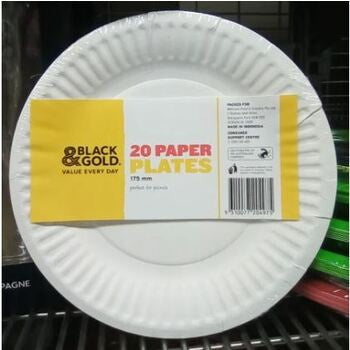 Black & Gold Paper Plate 175mm x 20pk