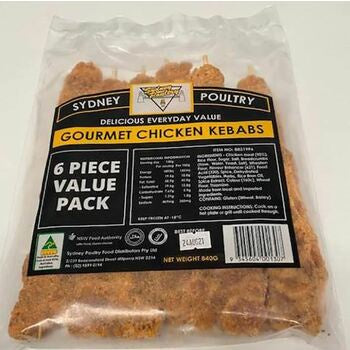 Sydney Poultry Gourmet Chicken Kebabs 840g 6 Pack