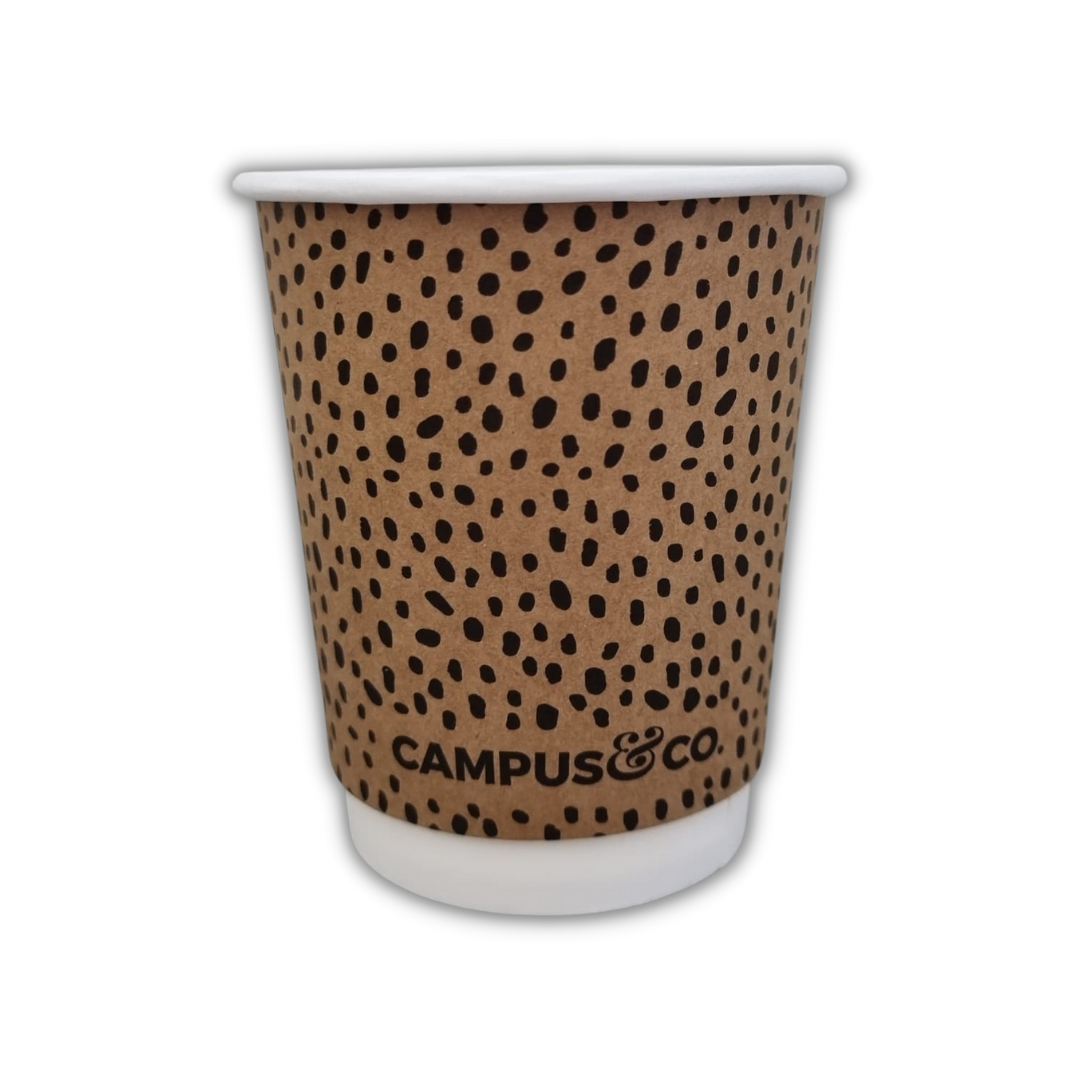 Campus&Co Coffee Cup Double Wall Abstract on Kraft 8oz with lids 25/sleeve