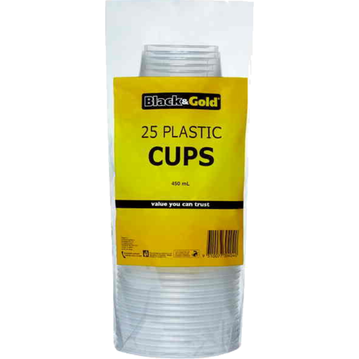 Black & Gold Plastic Cups 450ml x 25pk