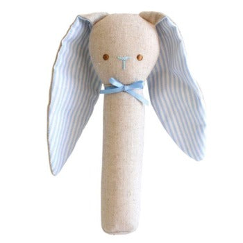 Bunny Rattle & Squeaker Linen -Blue